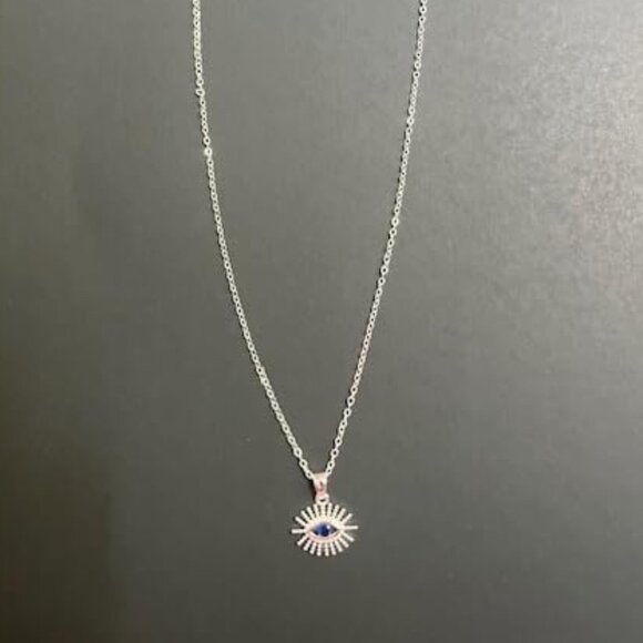 Neiman Marcus Silver Plated CZ Gold Evil Eye Heart Gold Necklace - Picture 5 of 5